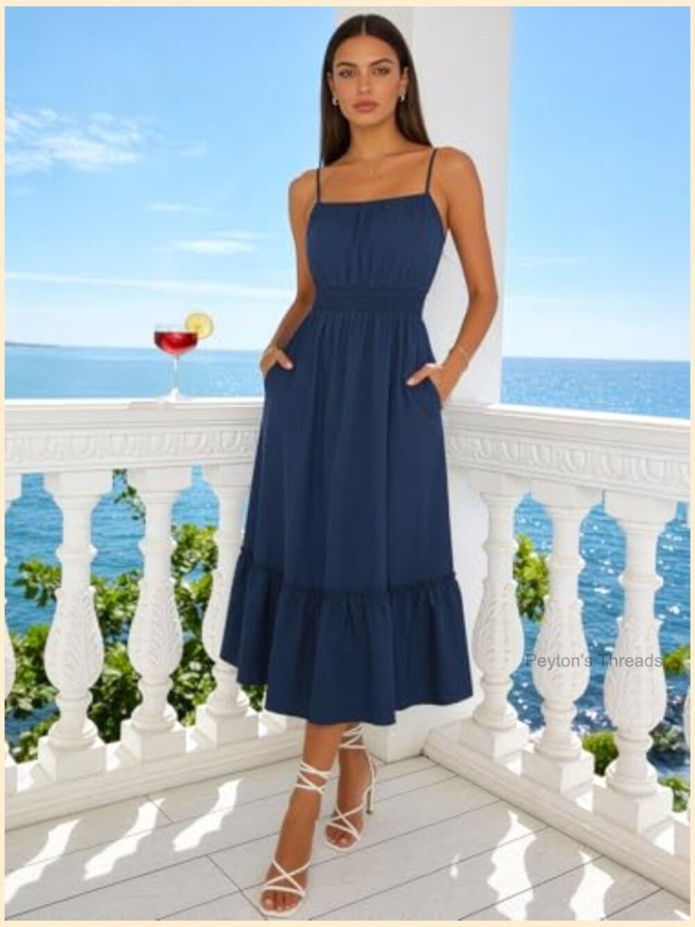 Spaghetti Strap Sleeveless Smocked Maxi Dress with Pockets - Picture 5 of 7